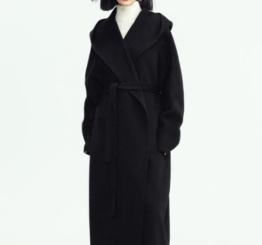 Sarah black hooded long coat