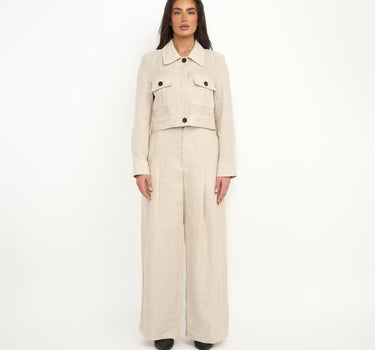 Linen Tailored Wide Leg Trouser Cream