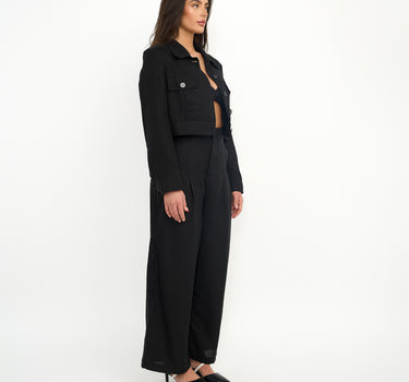 Linen Tailored Wide Leg Trouser Black