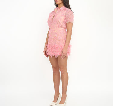 Mia Flowery Lace Boxer Shirt- Pink