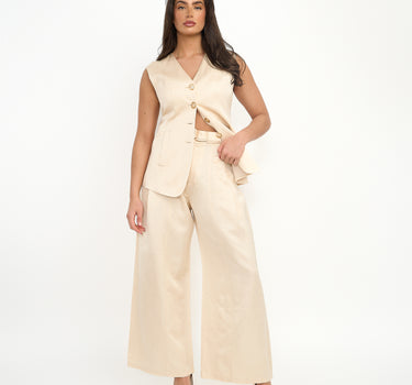 Mona Tailored Belted Trouser -Ivory Cream