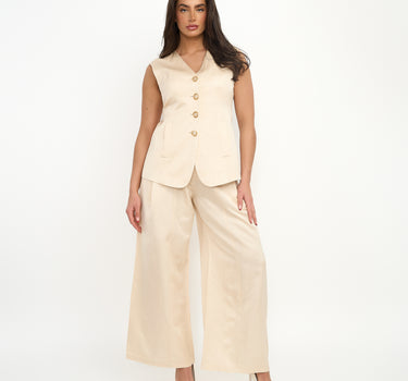 Mona Tailored Belted Trouser -Ivory Cream